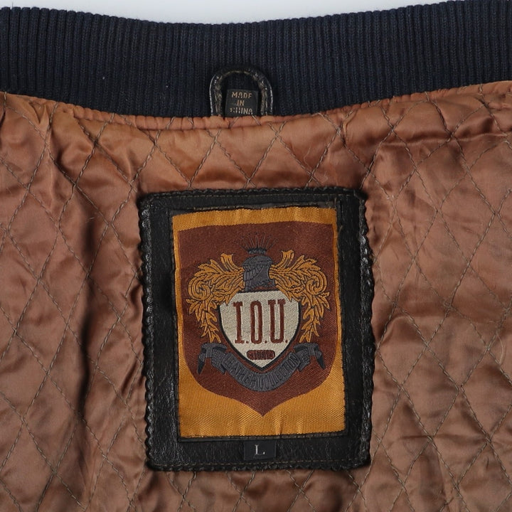 IOU Padded Leather Blouson, Men's Size L genuine leather brown type Vintage Second Hand