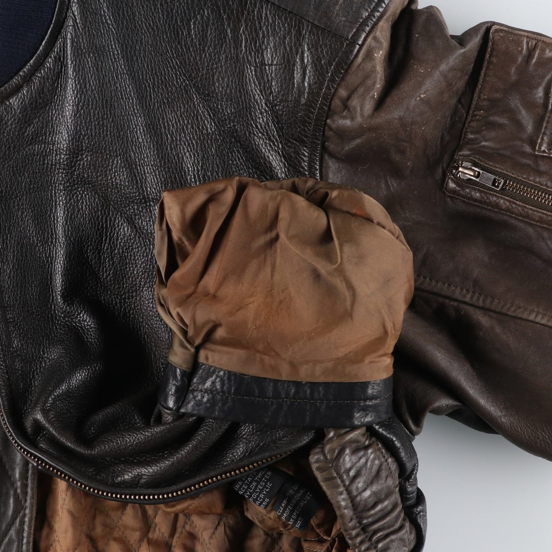 IOU Padded Leather Blouson, Men's Size L genuine leather brown type Vintage Second Hand
