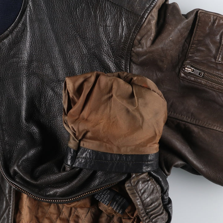IOU Padded Leather Blouson, Men's Size L genuine leather brown type Vintage Second Hand