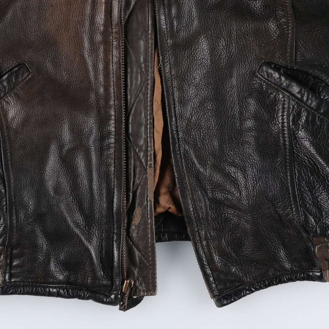 IOU Padded Leather Blouson, Men's Size L genuine leather brown type Vintage Second Hand