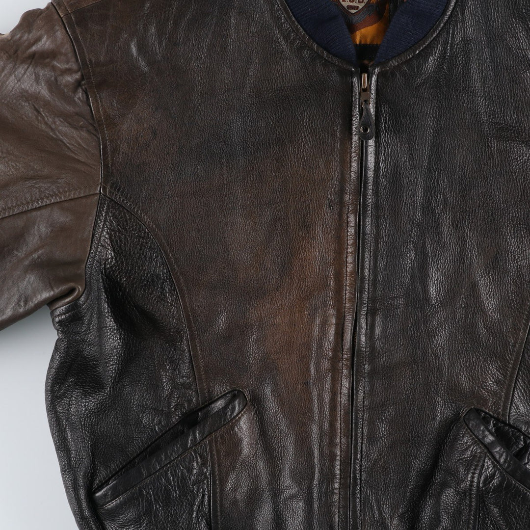 IOU Padded Leather Blouson, Men's Size L genuine leather brown type Vintage Second Hand