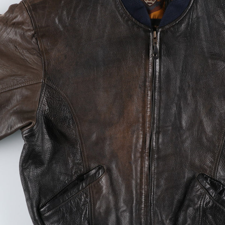 IOU Padded Leather Blouson, Men's Size L genuine leather brown type Vintage Second Hand