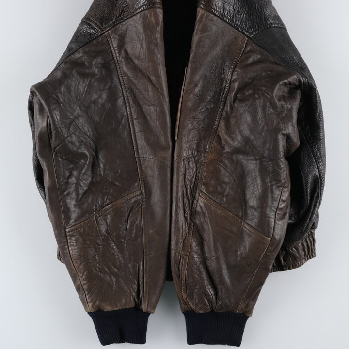 IOU Padded Leather Blouson, Men's Size L genuine leather brown type Vintage Second Hand