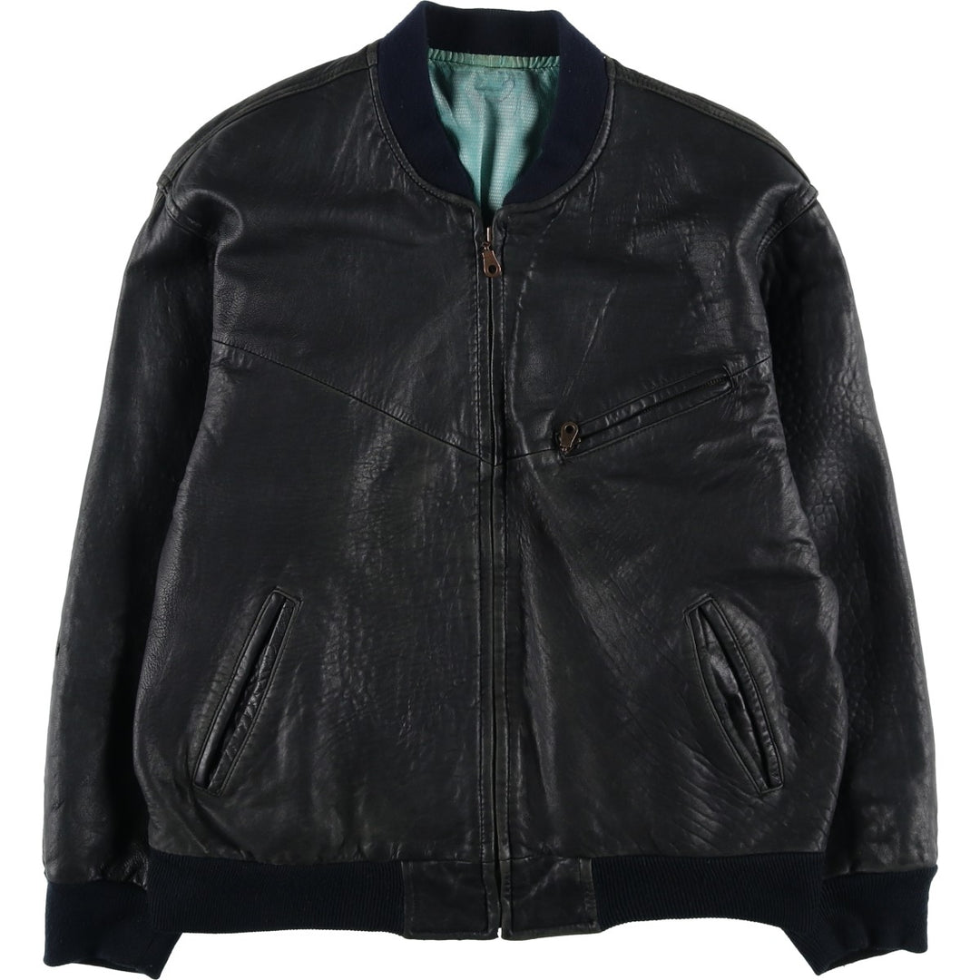 Leather blouson, men's size L genuine leather black type Vintage Second Hand