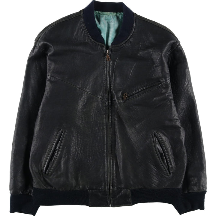 Leather blouson, men's size L genuine leather black type Vintage Second Hand