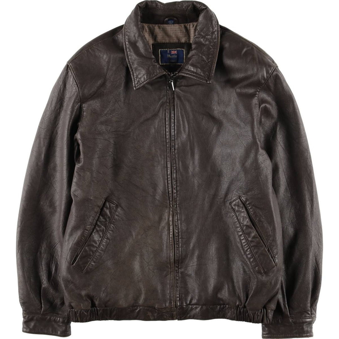 T.Harris Swing Top Style Padded Leather Blouson, Men's Size XL genuine leather brown type Vintage Second Hand