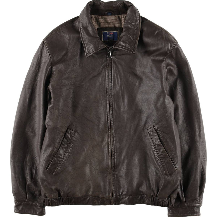 T.Harris Swing Top Style Padded Leather Blouson, Men's Size XL genuine leather brown type Vintage Second Hand