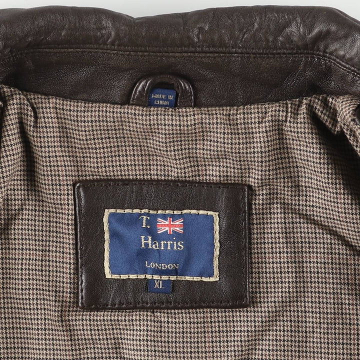 T.Harris Swing Top Style Padded Leather Blouson, Men's Size XL genuine leather brown type Vintage Second Hand