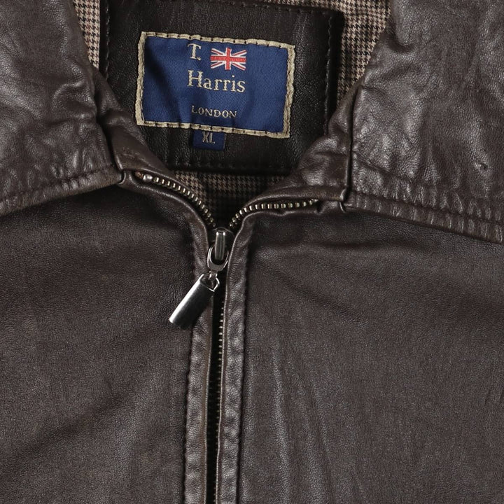 T.Harris Swing Top Style Padded Leather Blouson, Men's Size XL genuine leather brown type Vintage Second Hand