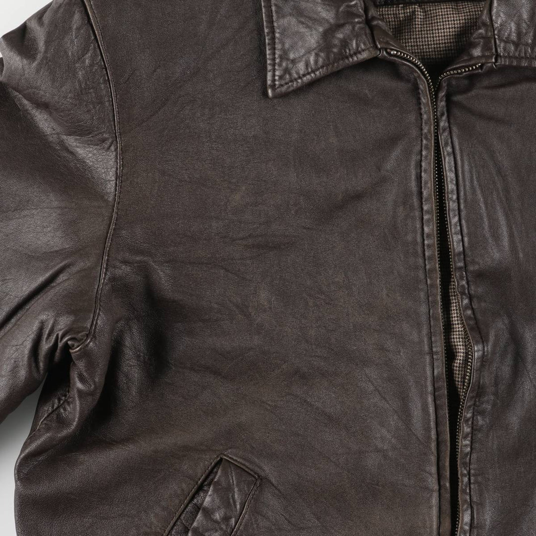 T.Harris Swing Top Style Padded Leather Blouson, Men's Size XL genuine leather brown type Vintage Second Hand