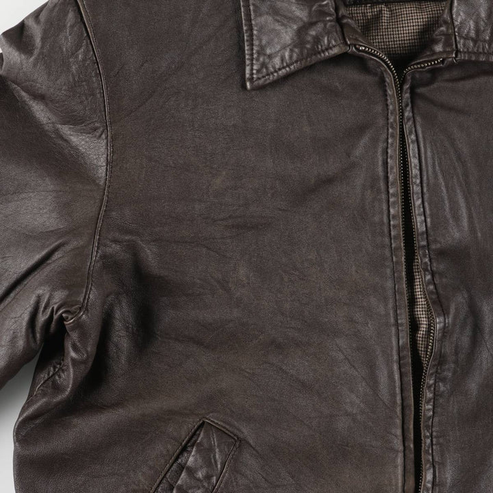 T.Harris Swing Top Style Padded Leather Blouson, Men's Size XL genuine leather brown type Vintage Second Hand