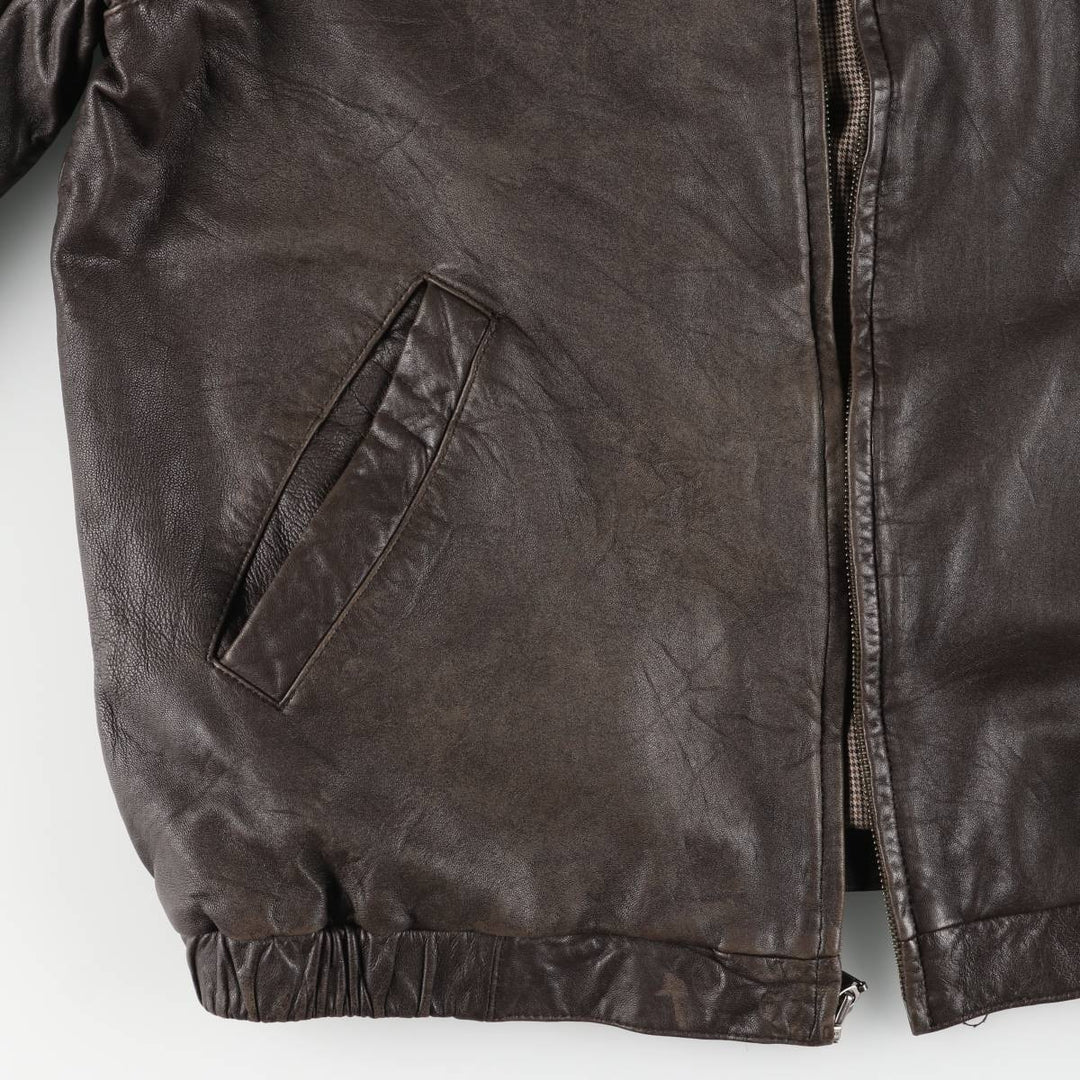 T.Harris Swing Top Style Padded Leather Blouson, Men's Size XL genuine leather brown type Vintage Second Hand
