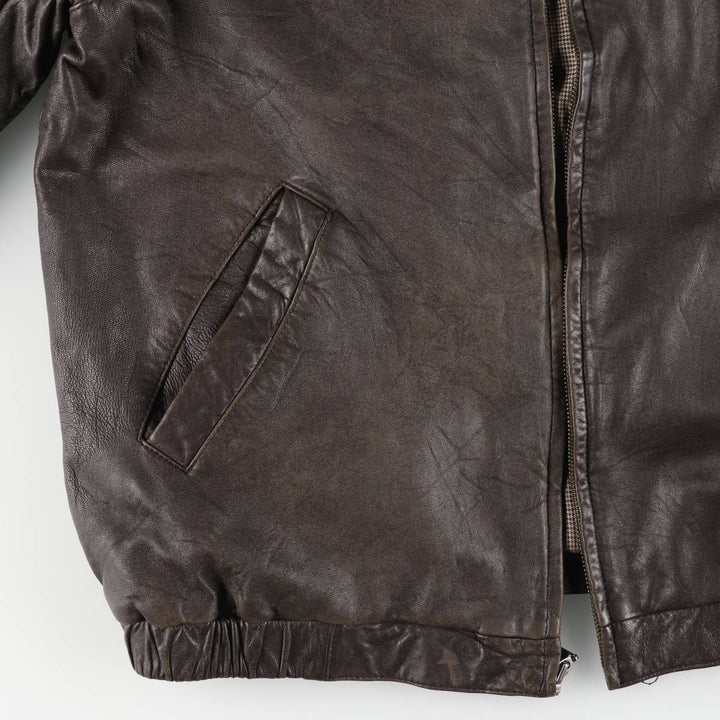 T.Harris Swing Top Style Padded Leather Blouson, Men's Size XL genuine leather brown type Vintage Second Hand