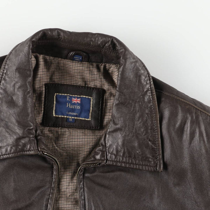 T.Harris Swing Top Style Padded Leather Blouson, Men's Size XL genuine leather brown type Vintage Second Hand