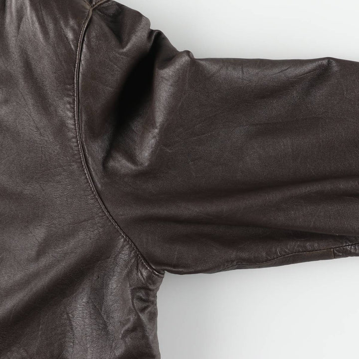 T.Harris Swing Top Style Padded Leather Blouson, Men's Size XL genuine leather brown type Vintage Second Hand