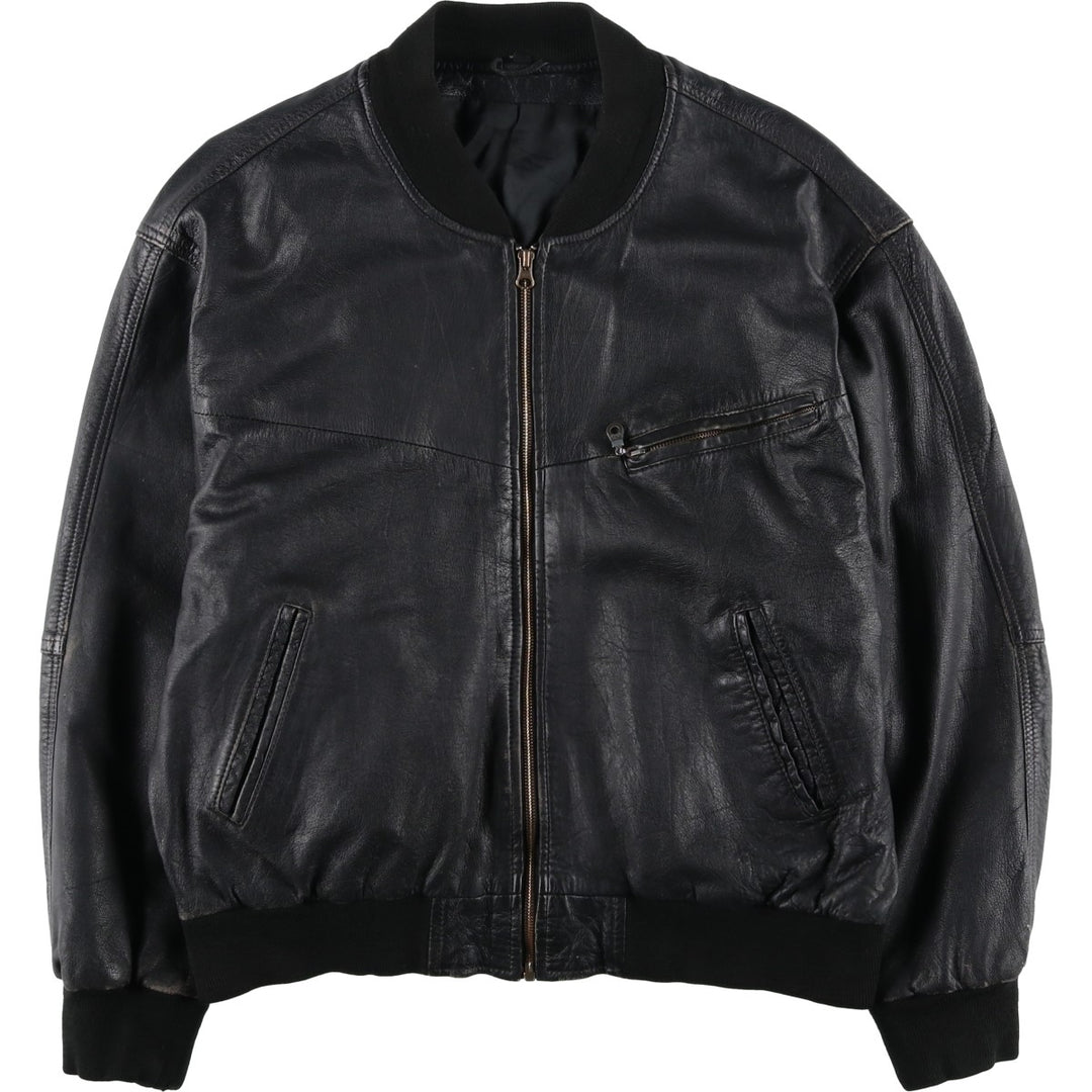 Leather blouson, men's size L Genuine Leather Lamb Leather black type Vintage Second Hand