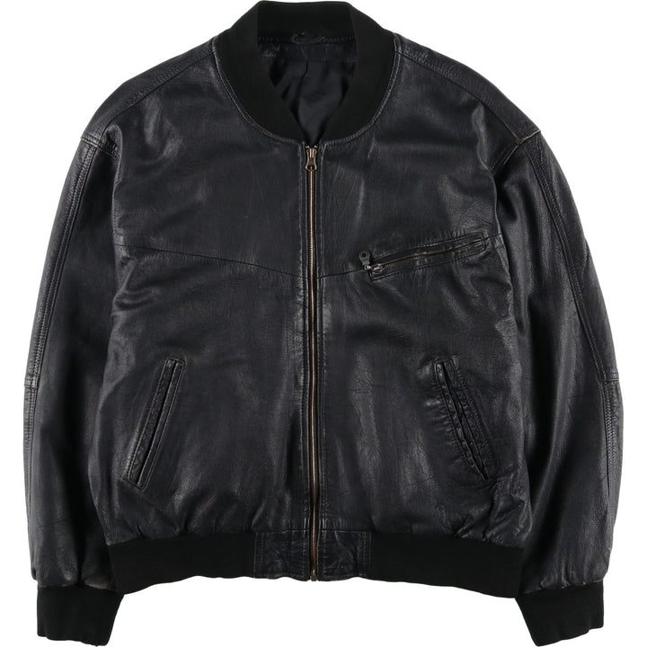 Leather blouson, men's size L Genuine Leather Lamb Leather black type Vintage Second Hand