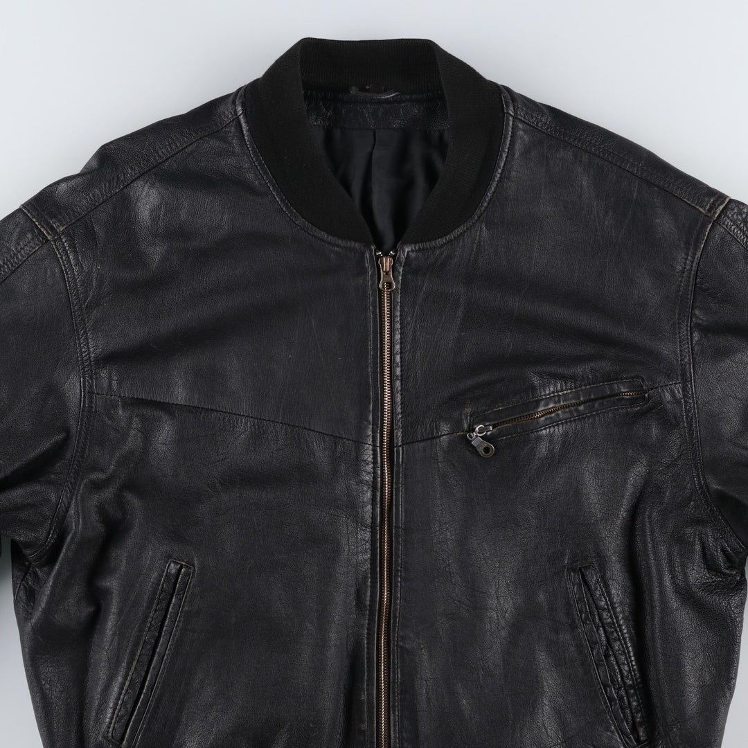 Leather blouson, men's size L Genuine Leather Lamb Leather black type Vintage Second Hand