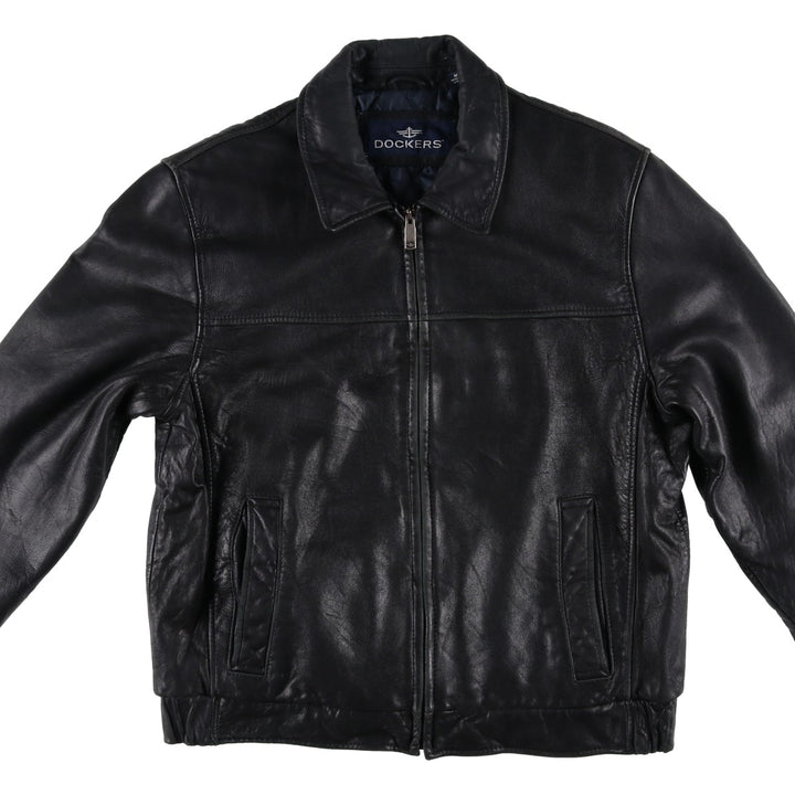 Dockers Swing Top Style Padded Leather Blouson, Men's Size M (approx.) genuine leather black type Vintage Second Hand