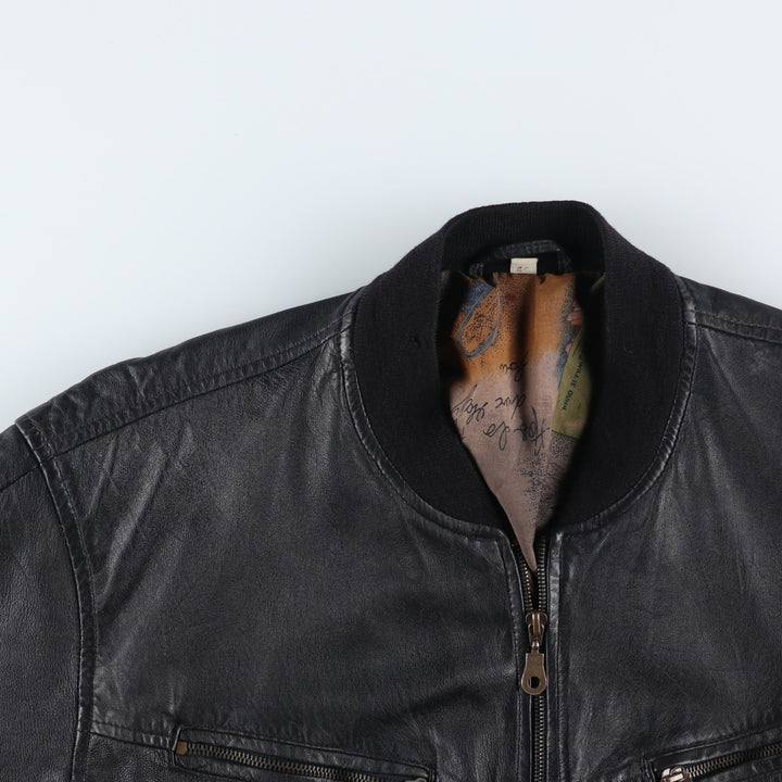Leather blouson, men's size L genuine leather black type Vintage Second Hand