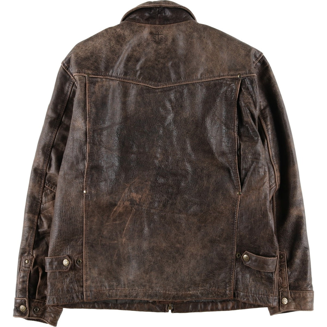 STS RANCHWEAR Swing Top Type Padded Leather Blouson, Men's Size L (approx.) unclear brown type Vintage Second Hand