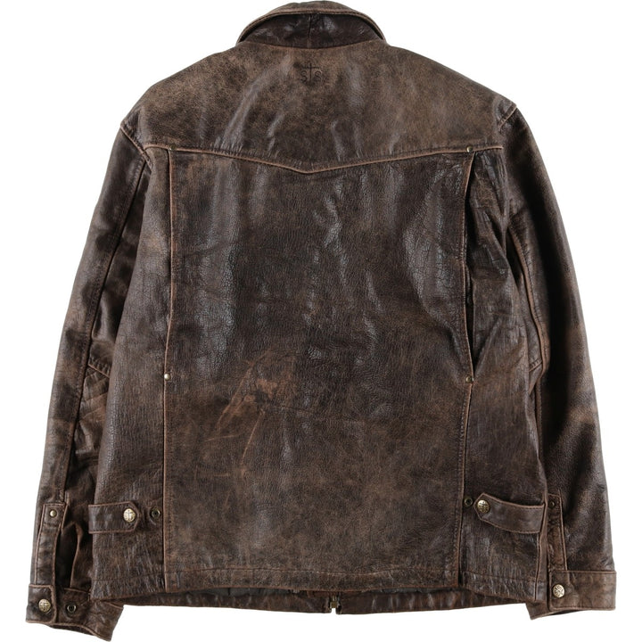 STS RANCHWEAR Swing Top Type Padded Leather Blouson, Men's Size L (approx.) unclear brown type Vintage Second Hand