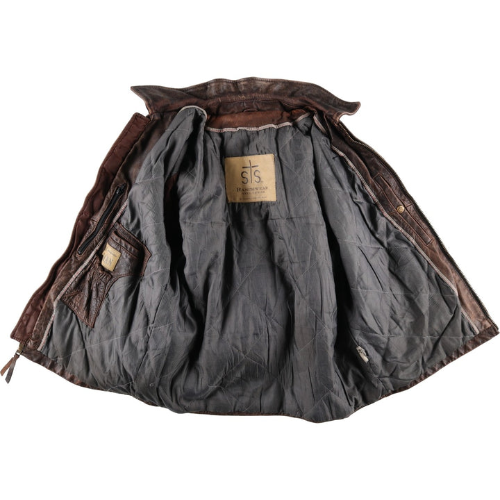 STS RANCHWEAR Swing Top Type Padded Leather Blouson, Men's Size L (approx.) unclear brown type Vintage Second Hand
