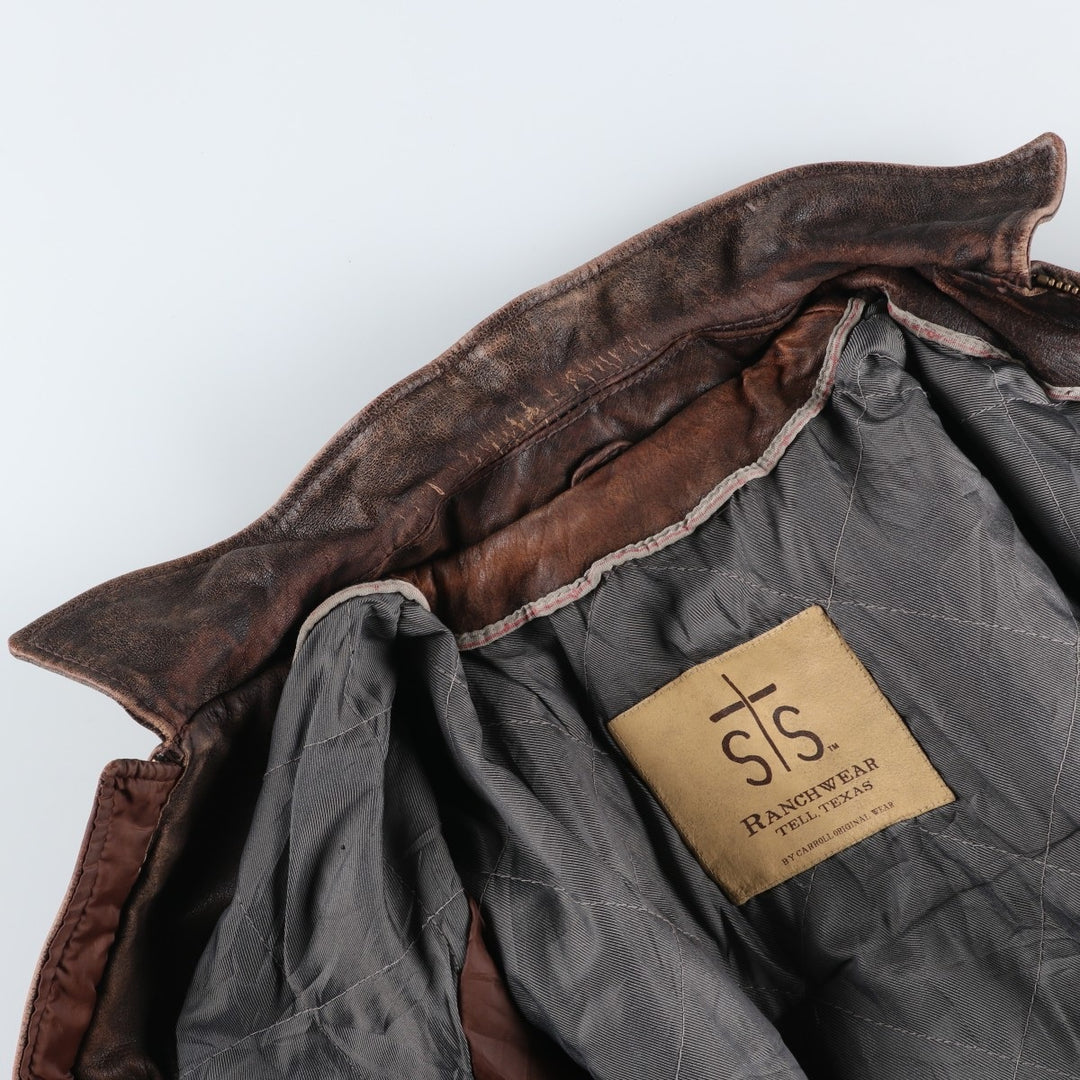 STS RANCHWEAR Swing Top Type Padded Leather Blouson, Men's Size L (approx.) unclear brown type Vintage Second Hand