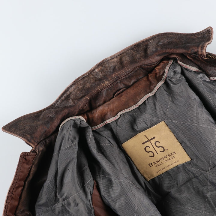 STS RANCHWEAR Swing Top Type Padded Leather Blouson, Men's Size L (approx.) unclear brown type Vintage Second Hand