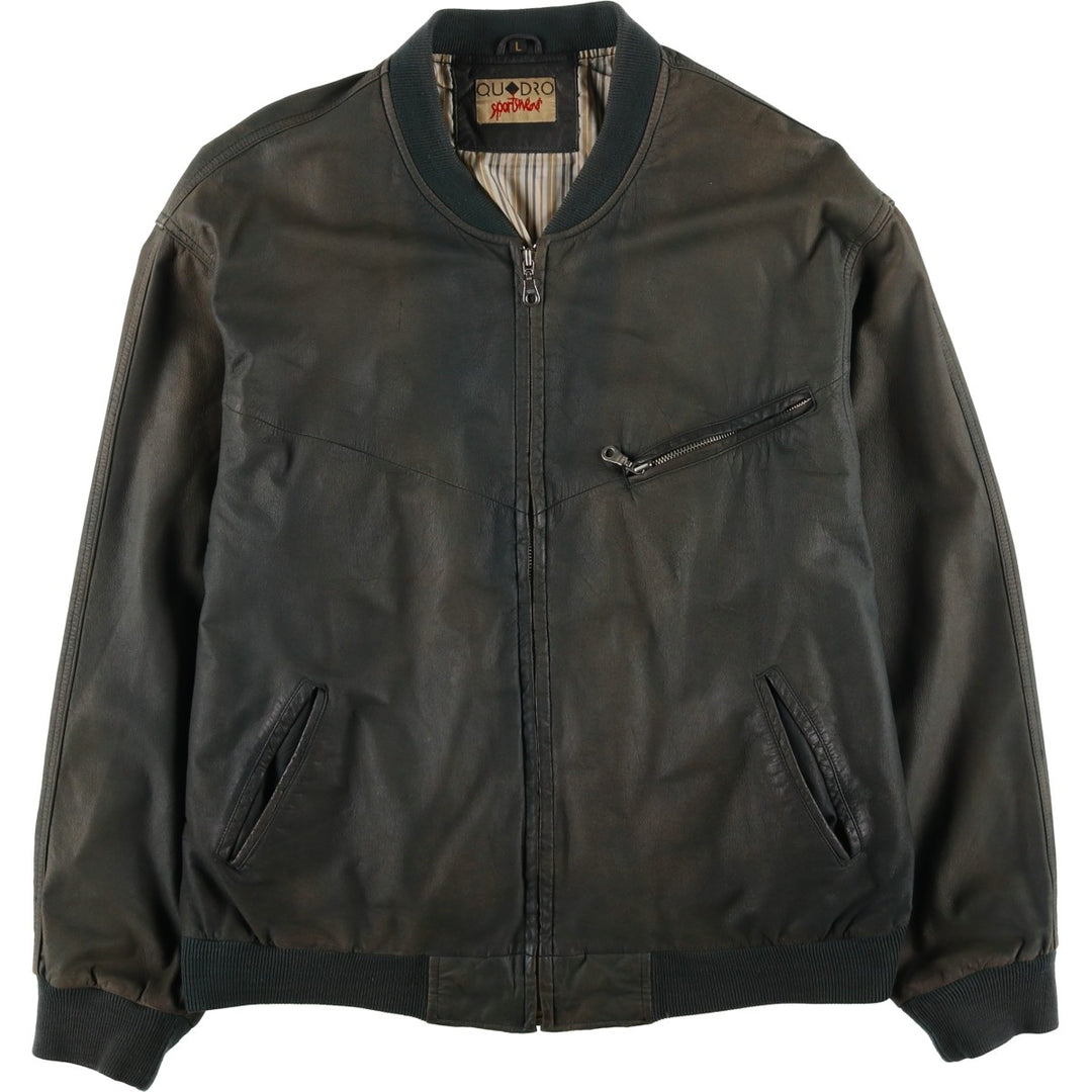 QU DRO sportwear Leather Blouson, Men's Size L (approx.) genuine leather Khaki type Vintage Second Hand