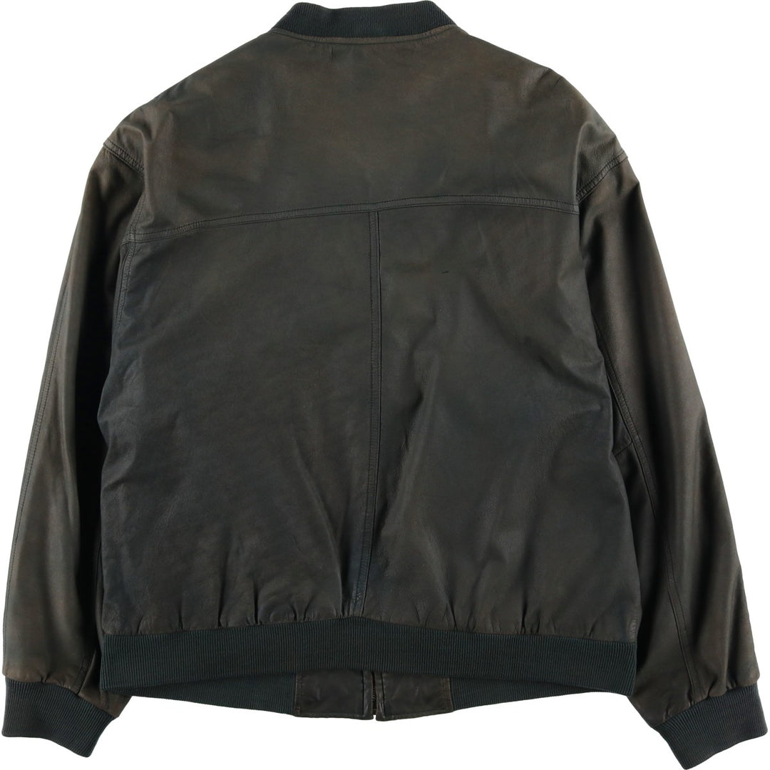 QU DRO sportwear Leather Blouson, Men's Size L (approx.) genuine leather Khaki type Vintage Second Hand