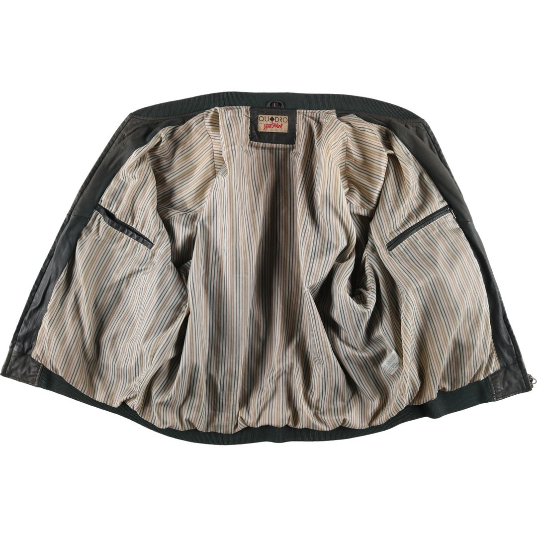 QU DRO sportwear Leather Blouson, Men's Size L (approx.) genuine leather Khaki type Vintage Second Hand