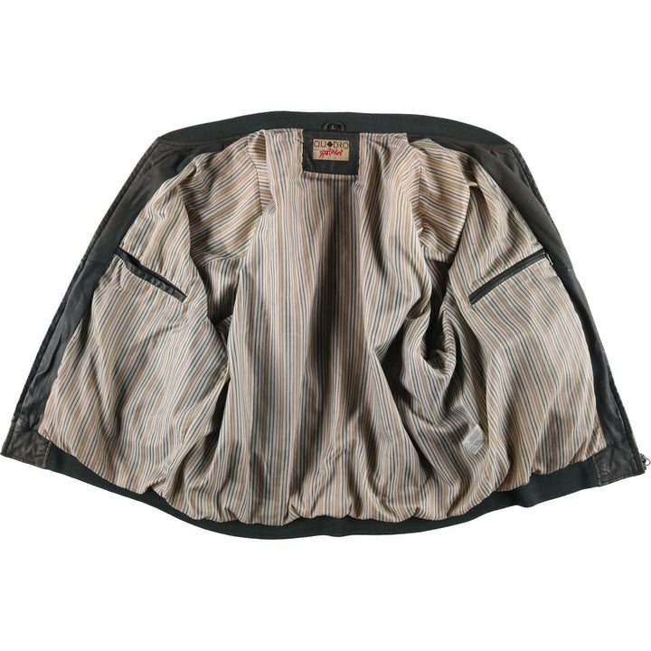 QU DRO sportwear Leather Blouson, Men's Size L (approx.) genuine leather Khaki type Vintage Second Hand