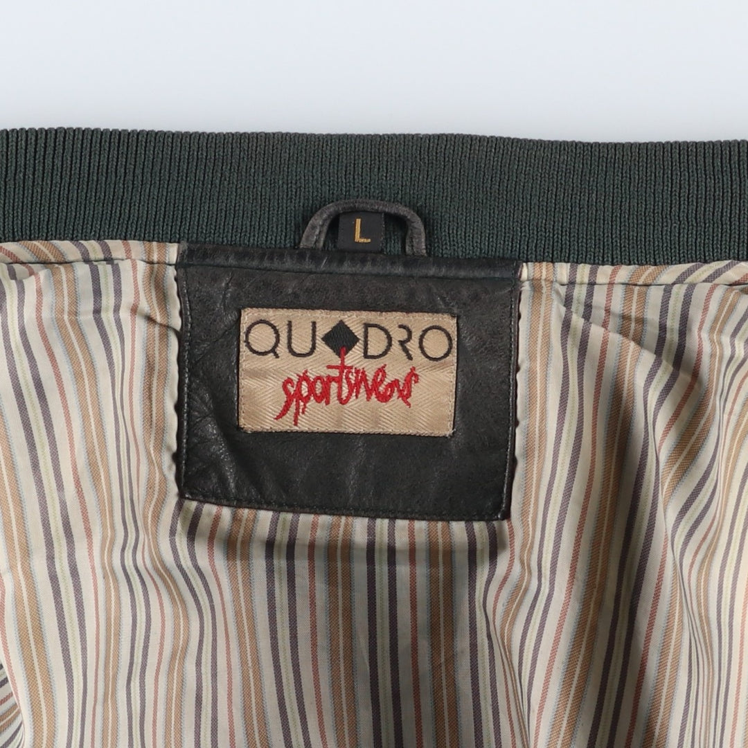 QU DRO sportwear Leather Blouson, Men's Size L (approx.) genuine leather Khaki type Vintage Second Hand