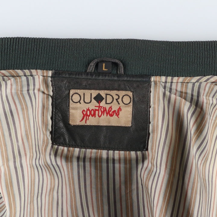 QU DRO sportwear Leather Blouson, Men's Size L (approx.) genuine leather Khaki type Vintage Second Hand