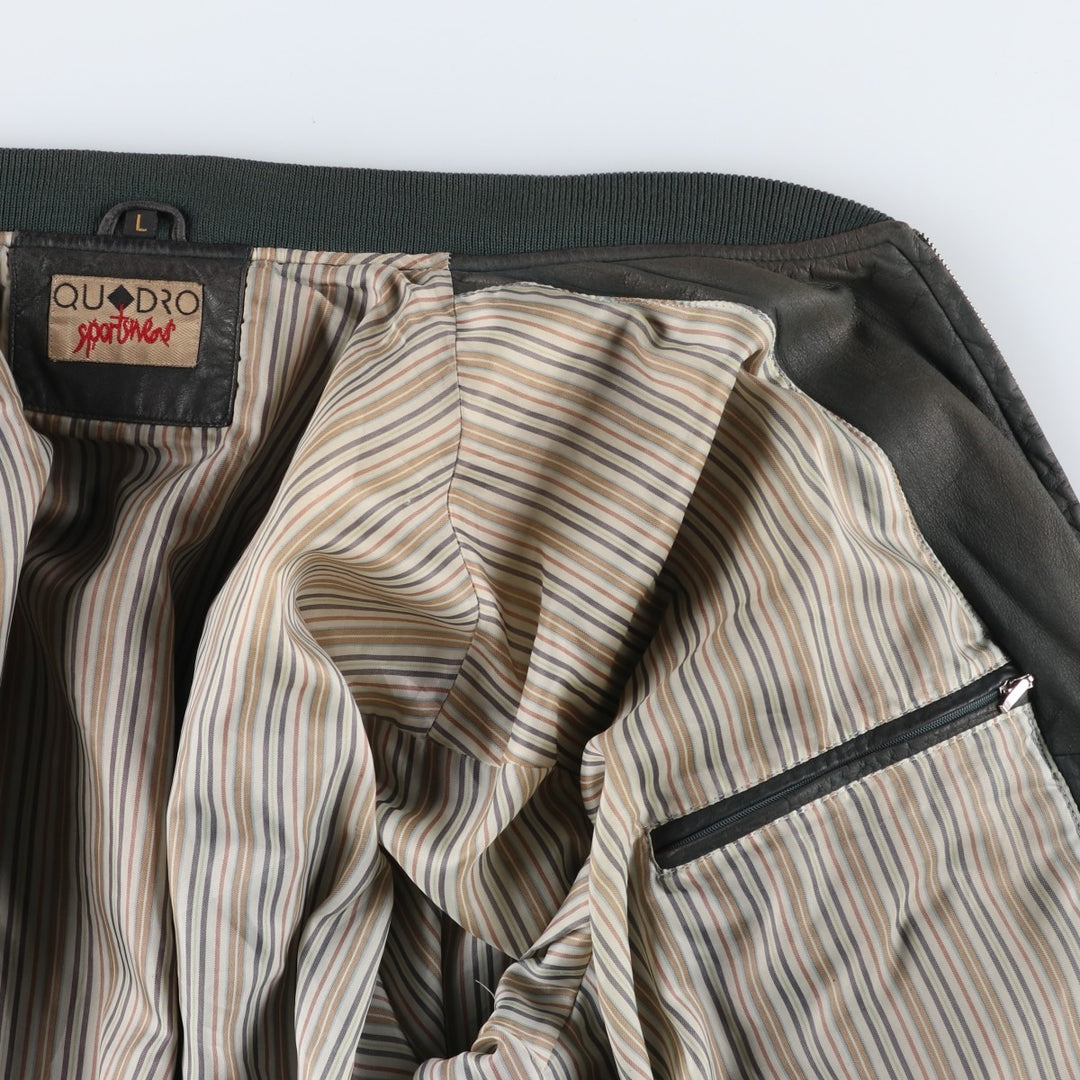 QU DRO sportwear Leather Blouson, Men's Size L (approx.) genuine leather Khaki type Vintage Second Hand