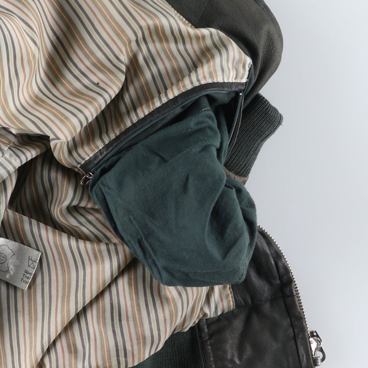 QU DRO sportwear Leather Blouson, Men's Size L (approx.) genuine leather Khaki type Vintage Second Hand