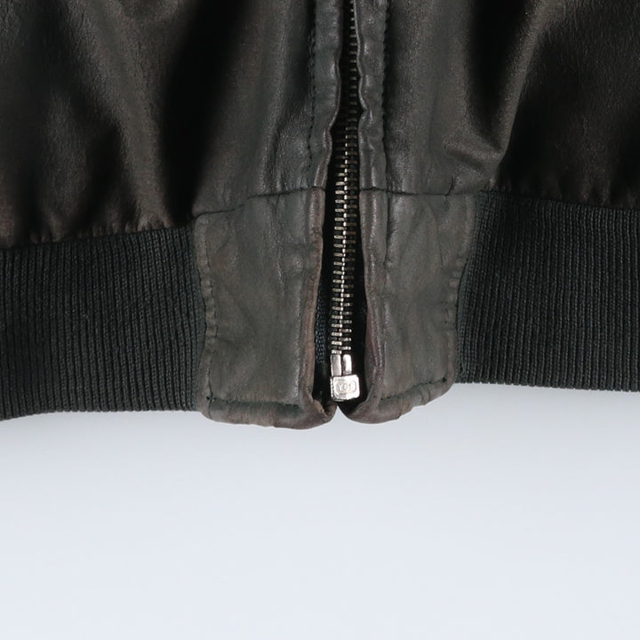 QU DRO sportwear Leather Blouson, Men's Size L (approx.) genuine leather Khaki type Vintage Second Hand
