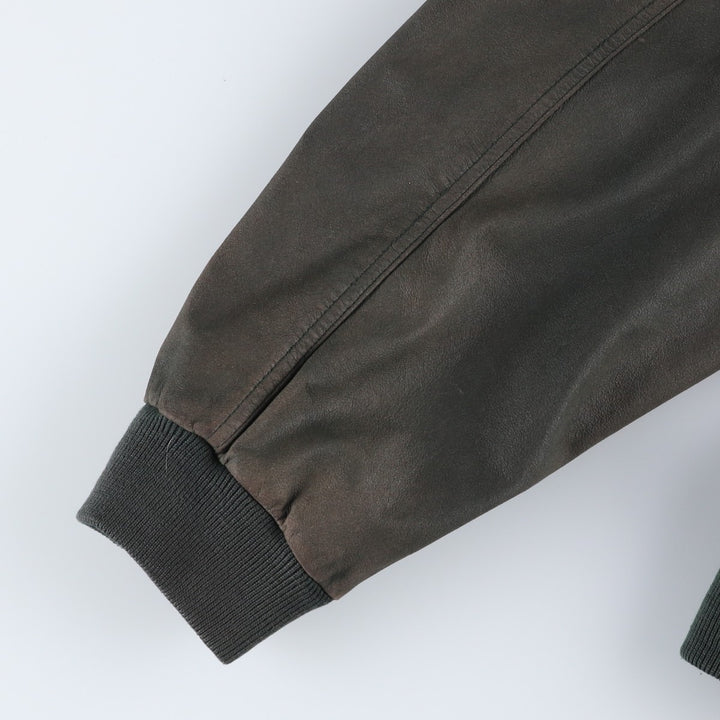 QU DRO sportwear Leather Blouson, Men's Size L (approx.) genuine leather Khaki type Vintage Second Hand