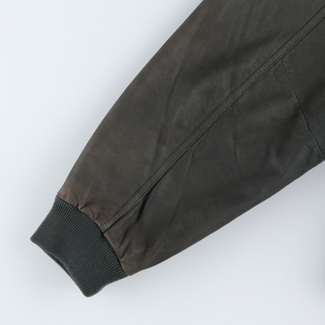 QU DRO sportwear Leather Blouson, Men's Size L (approx.) genuine leather Khaki type Vintage Second Hand