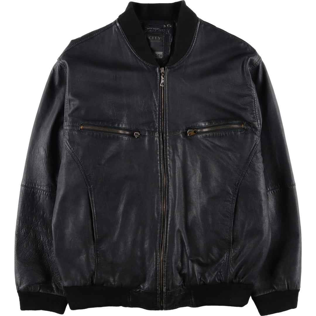 CITY COLLECTION SMOOTH Padded Leather Blouson, Men's Size M (approx.) Genuine Leather Lamb Leather black type Vintage Second Hand