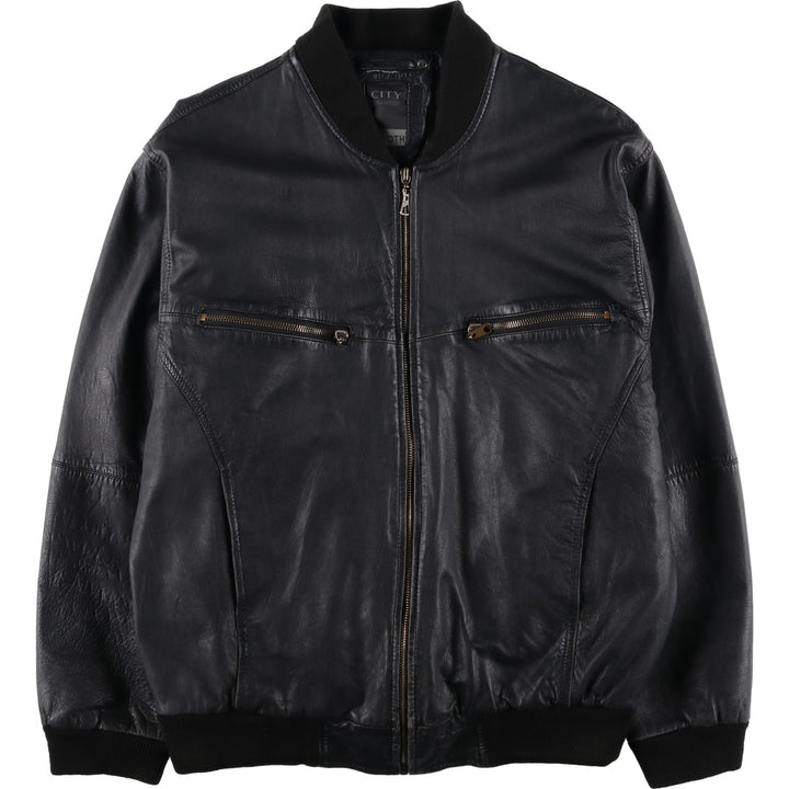 CITY COLLECTION SMOOTH Padded Leather Blouson, Men's Size M (approx.) Genuine Leather Lamb Leather black type Vintage Second Hand