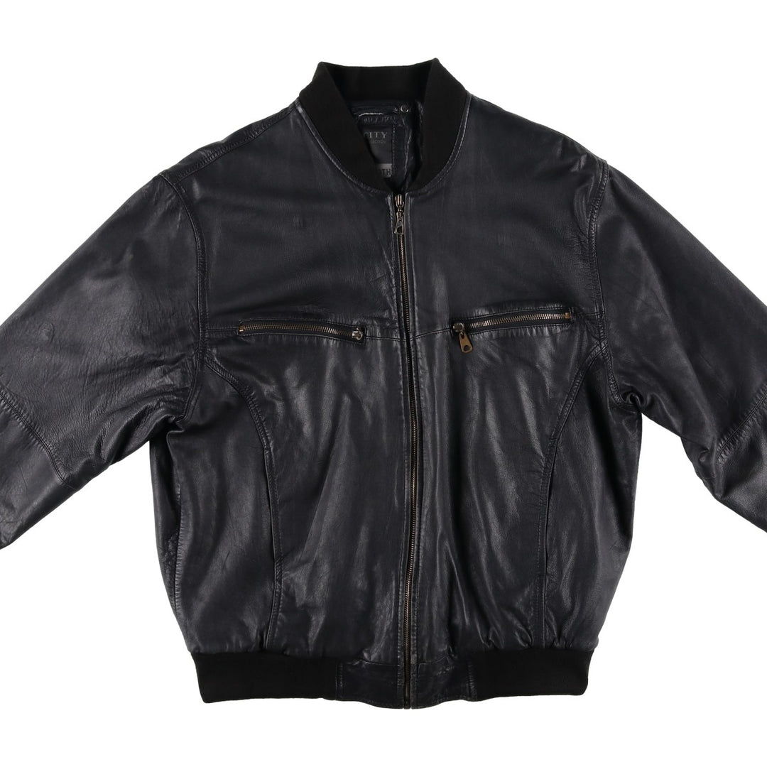 CITY COLLECTION SMOOTH Padded Leather Blouson, Men's Size M (approx.) Genuine Leather Lamb Leather black type Vintage Second Hand