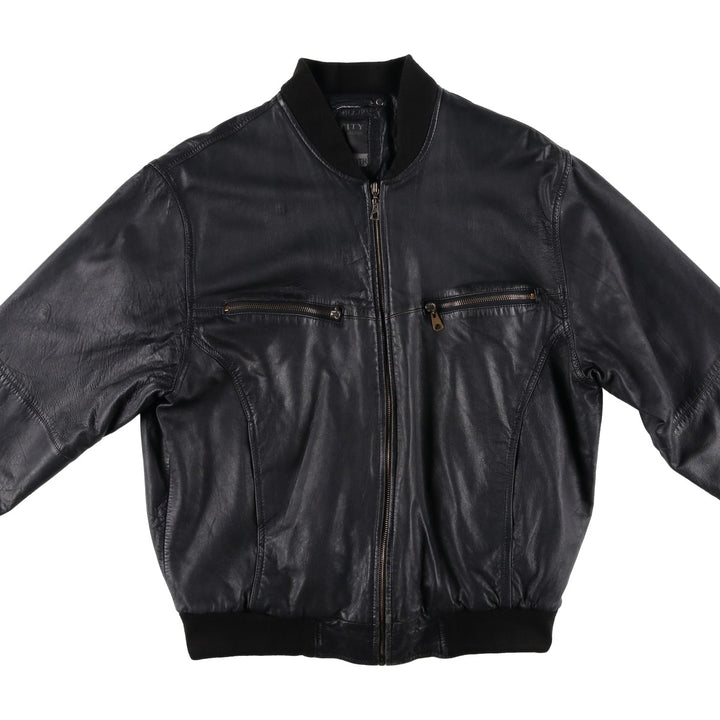 CITY COLLECTION SMOOTH Padded Leather Blouson, Men's Size M (approx.) Genuine Leather Lamb Leather black type Vintage Second Hand