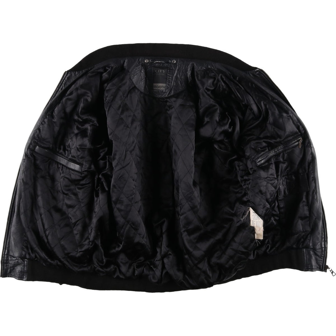 CITY COLLECTION SMOOTH Padded Leather Blouson, Men's Size M (approx.) Genuine Leather Lamb Leather black type Vintage Second Hand
