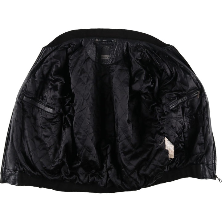 CITY COLLECTION SMOOTH Padded Leather Blouson, Men's Size M (approx.) Genuine Leather Lamb Leather black type Vintage Second Hand