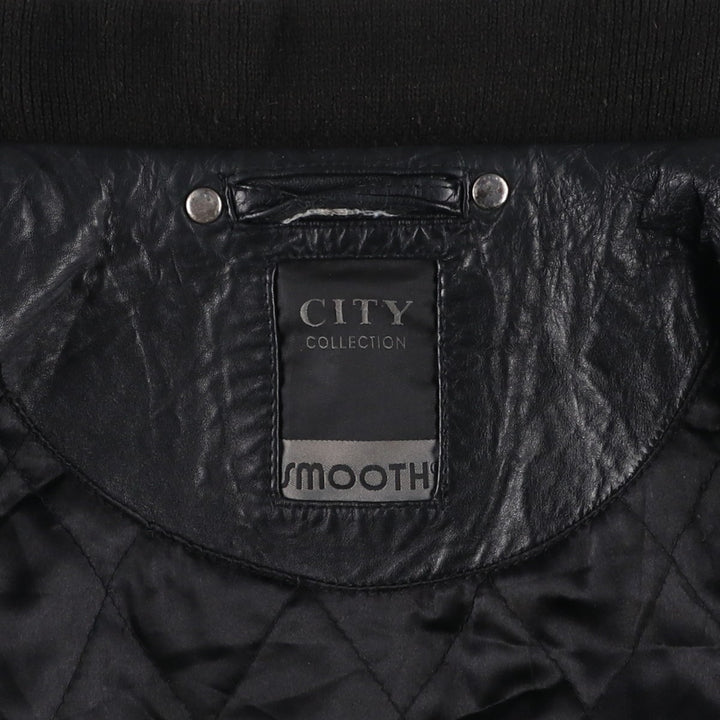 CITY COLLECTION SMOOTH Padded Leather Blouson, Men's Size M (approx.) Genuine Leather Lamb Leather black type Vintage Second Hand
