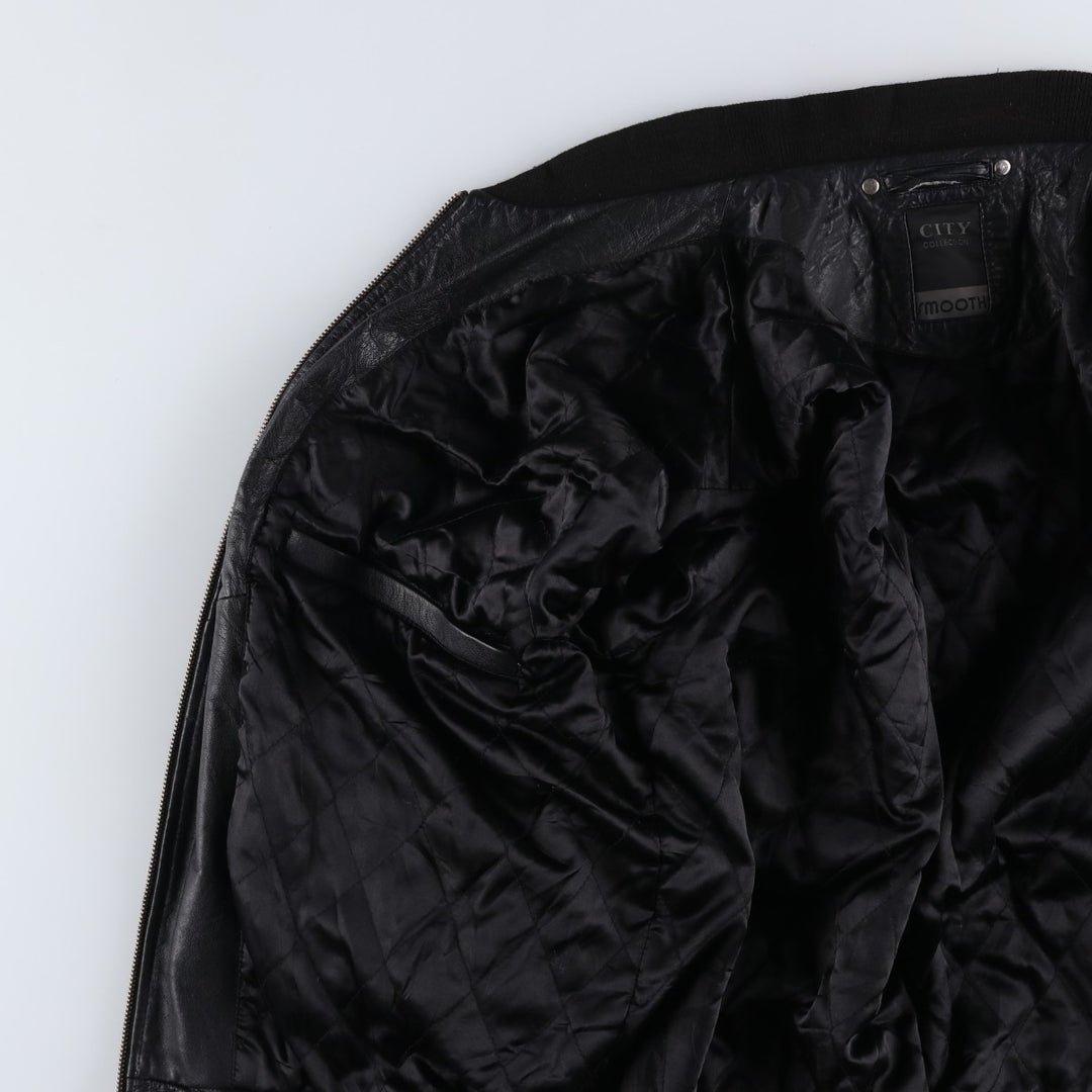CITY COLLECTION SMOOTH Padded Leather Blouson, Men's Size M (approx.) Genuine Leather Lamb Leather black type Vintage Second Hand