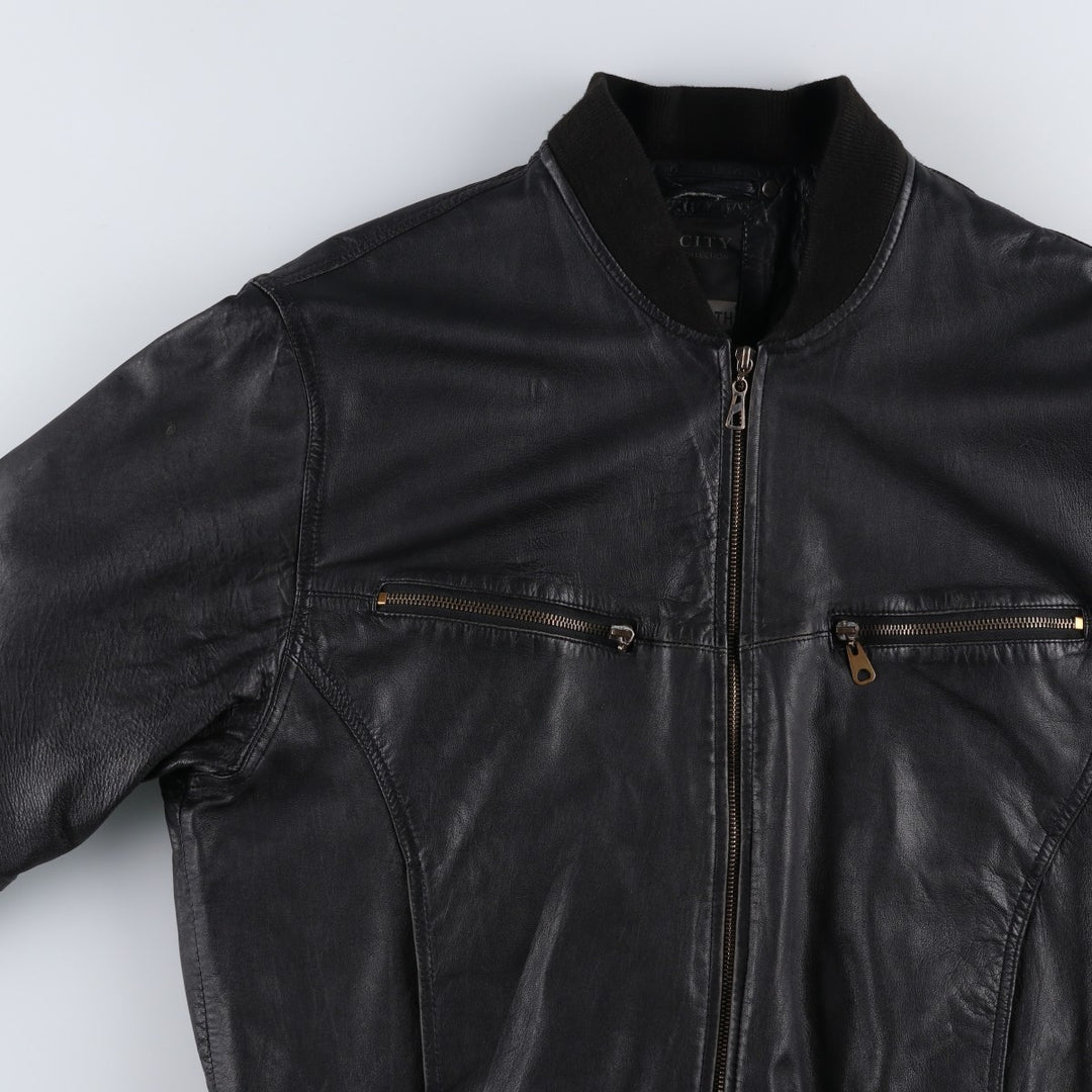 CITY COLLECTION SMOOTH Padded Leather Blouson, Men's Size M (approx.) Genuine Leather Lamb Leather black type Vintage Second Hand