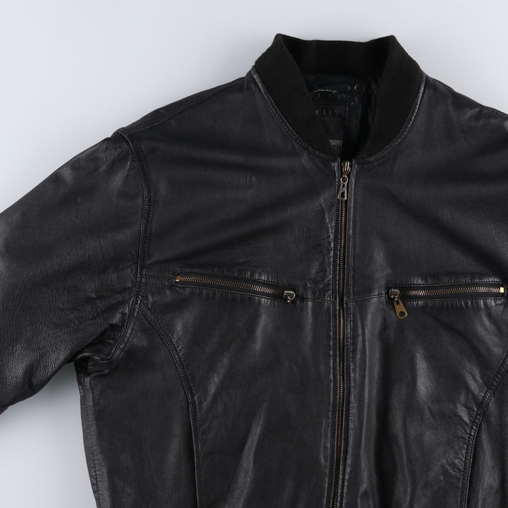 CITY COLLECTION SMOOTH Padded Leather Blouson, Men's Size M (approx.) Genuine Leather Lamb Leather black type Vintage Second Hand